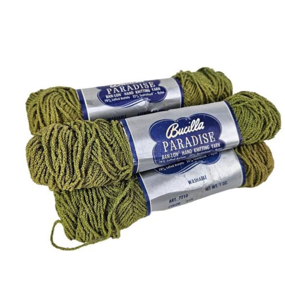 Bucilla Paradise Knitting Yarn Lot of 5 Skeins Olive Green 449 Acetate Nylon Vtg